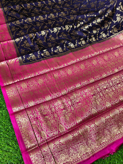 Dark blue Banarsi crepe Silk Saree