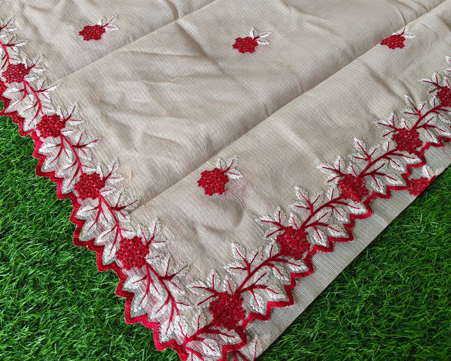 Kora cotton cream colour thread embroidered