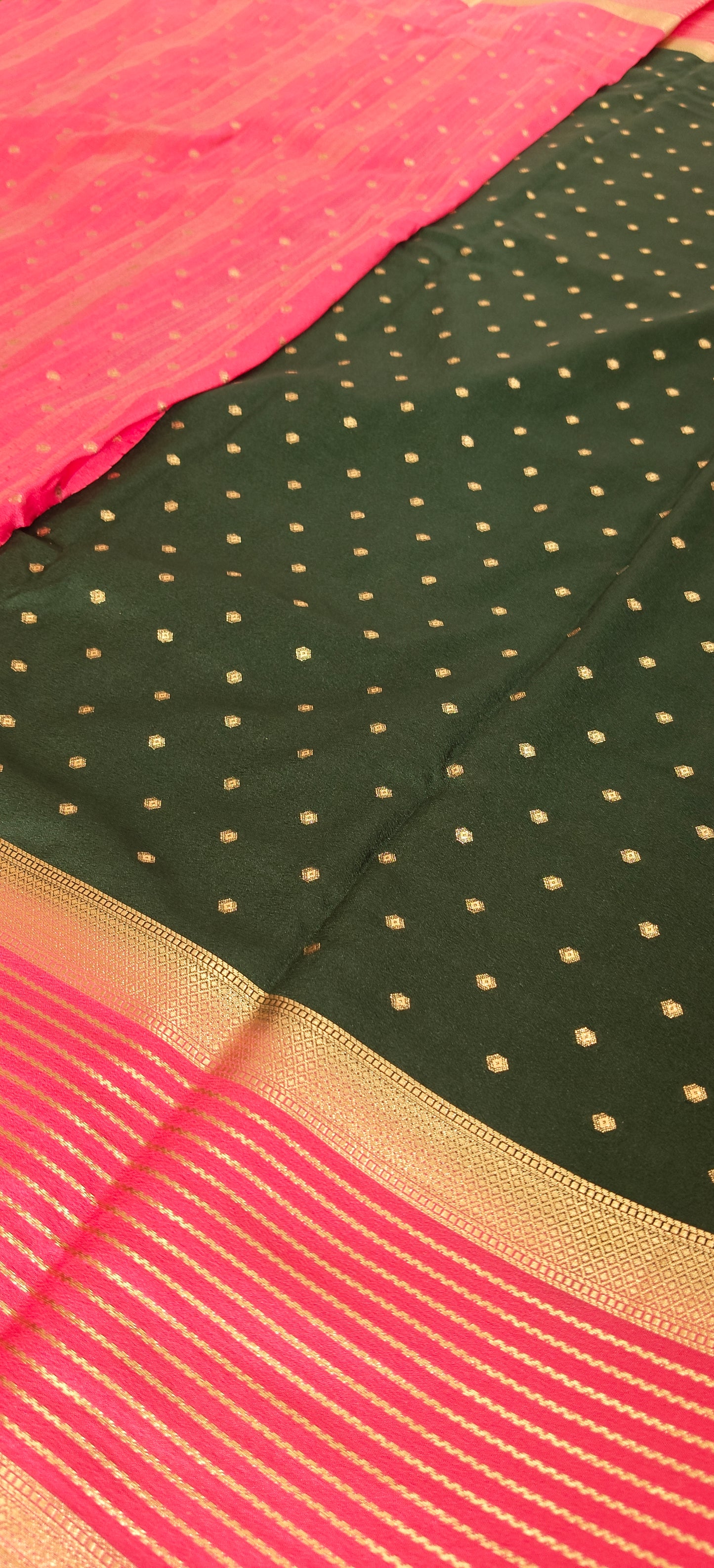 Green Semi Crepe Silk Saree with Contrast Border