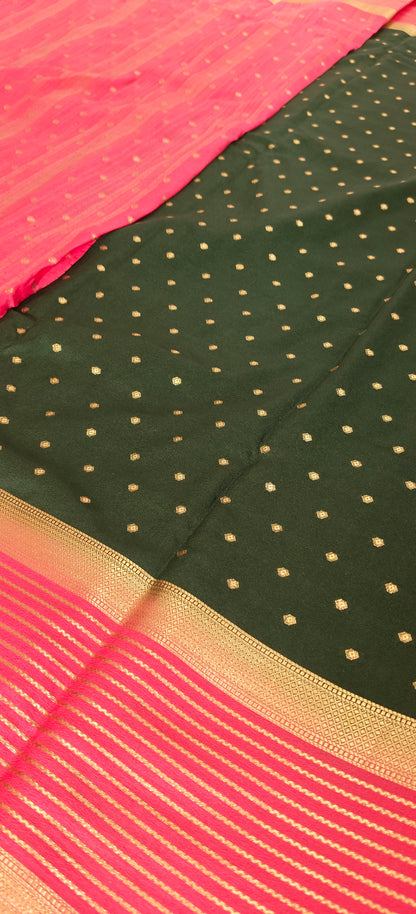 Green Semi Crepe Silk Saree with Contrast Border
