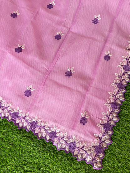 Kota Cotton light pink  Color Thread Embroidered Saree