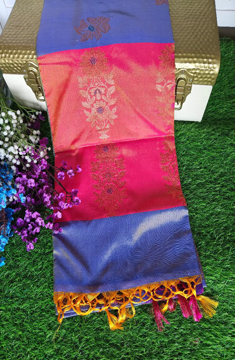 Double shades ash colour ,contrast purple border n pallu saree (Copy 2)