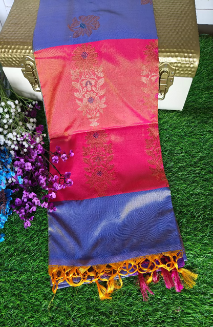 Double shades ash colour ,contrast purple border n pallu saree (Copy 2)