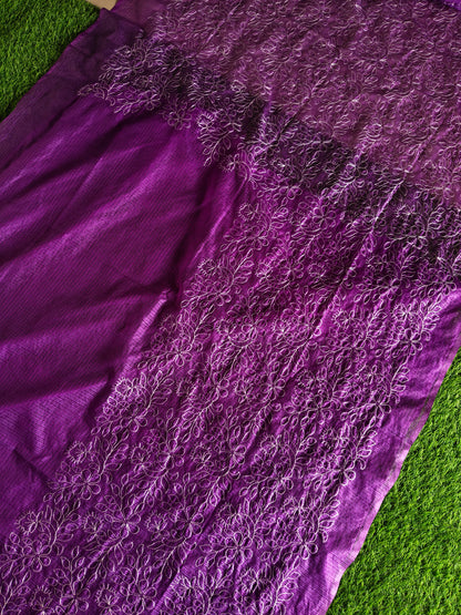Purple Kota cotton silk thread embroidered s