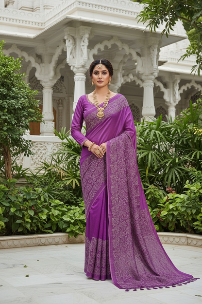 Purple Kota cotton silk thread embroidered s