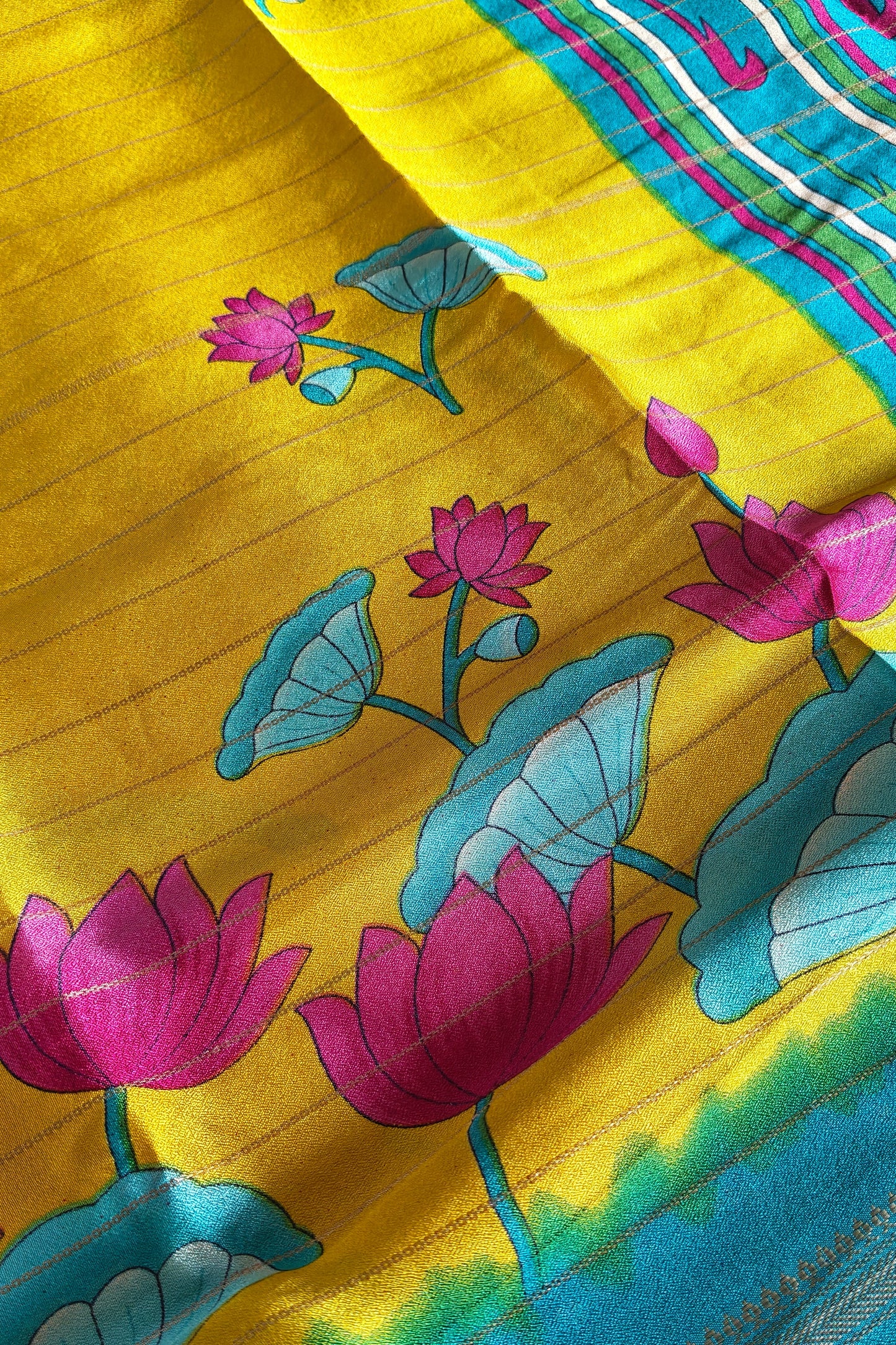 Yellow Kalamkari Print Semi Crepe Silk