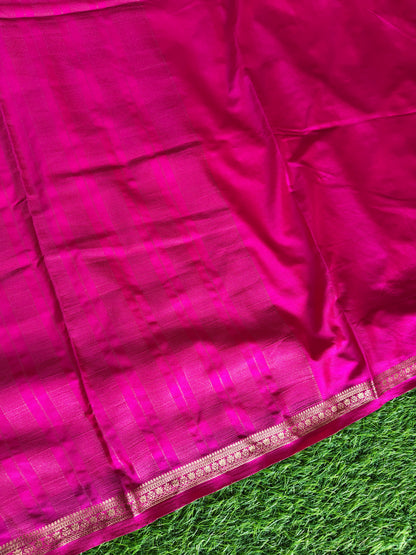Rani Pink Color Semi Crepe Silk Saree With Slim Gold Border