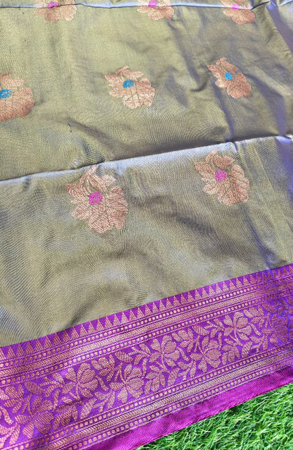 Double shades ash colour ,contrast purple border n pallu saree (Copy 2)