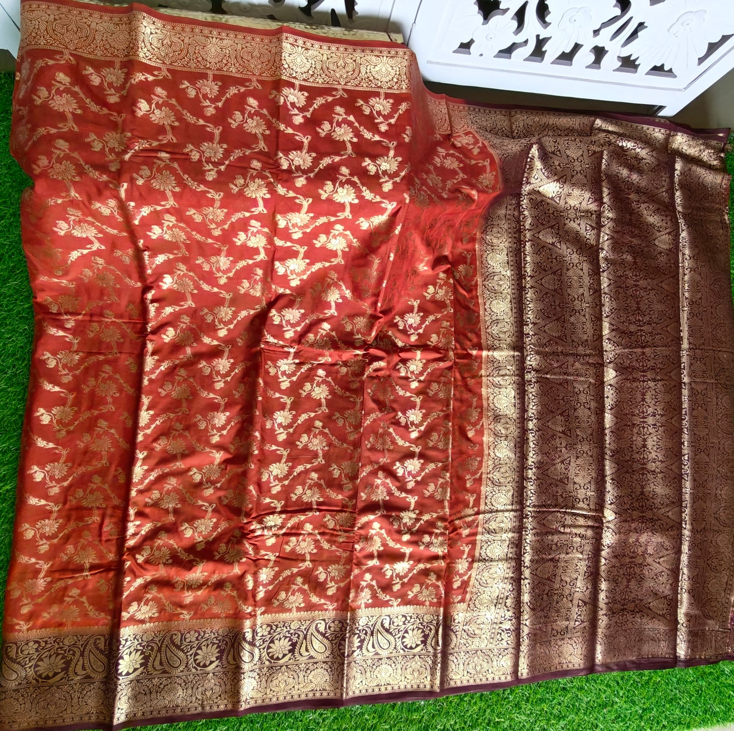 Rust orange Banarsi crepe Silk Saree (Copy)