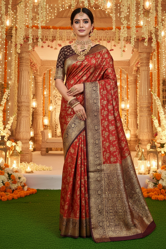 Rust orange Banarsi crepe Silk Saree (Copy)
