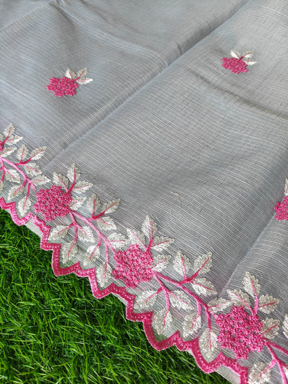 Kora cotton grey  colour thread embroidered (Copy)