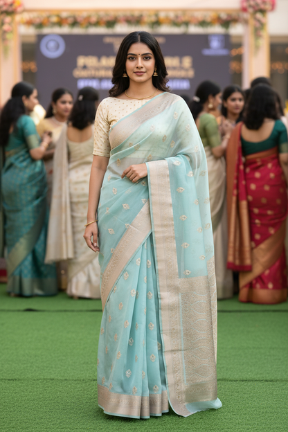 Sky BlueOrganza Saree (Copy)