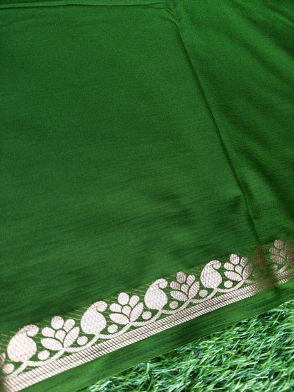 Mehndi Green Semi Crepe Silk Saree with Slim Zari Border
