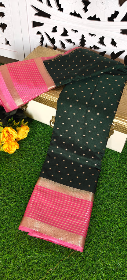 Green Semi Crepe Silk Saree with Contrast Border