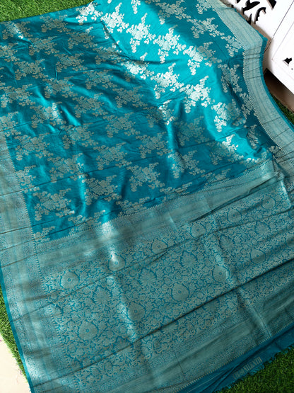 Grennish vlue Banarsi Silk Saree with gold weaving