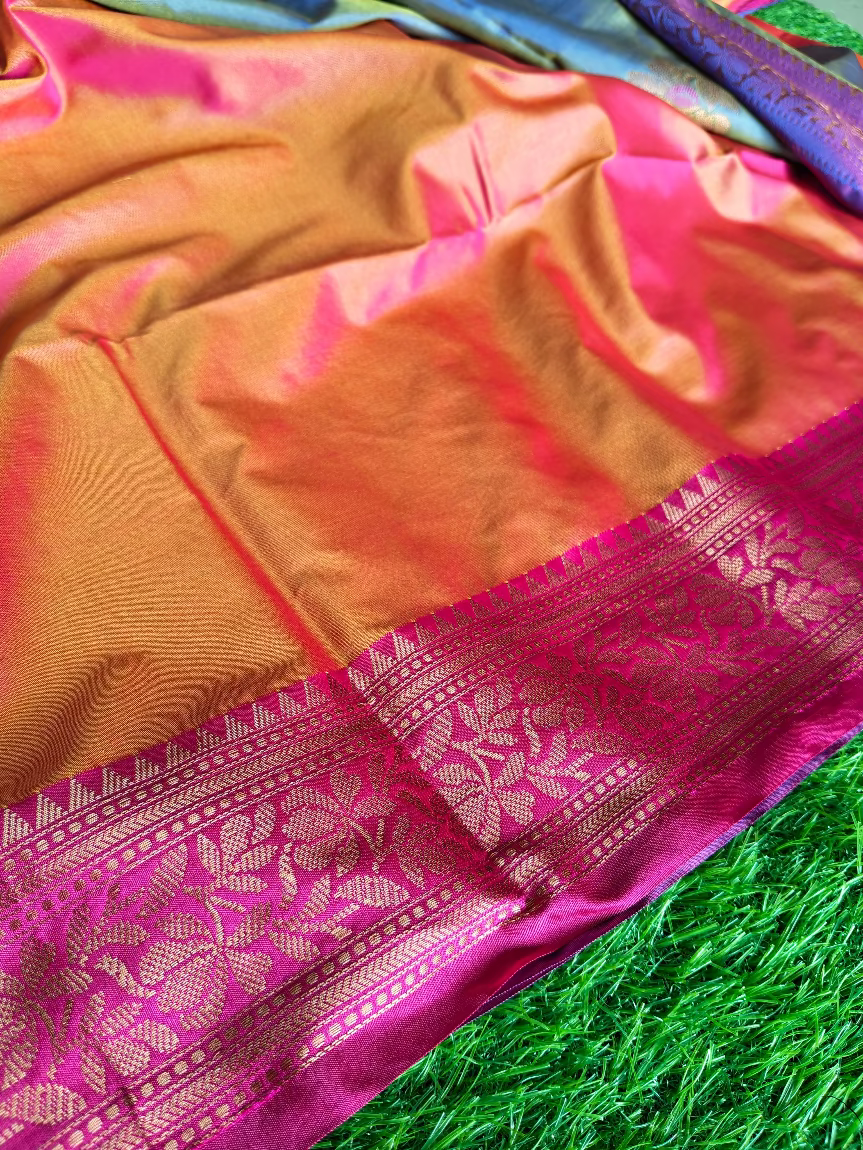 Double shades ash colour ,contrast purple border n pallu saree (Copy 2)