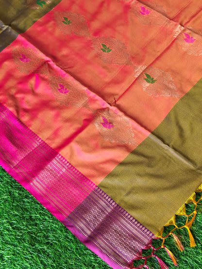 Double shades mehndi green contrast border n pallu saree