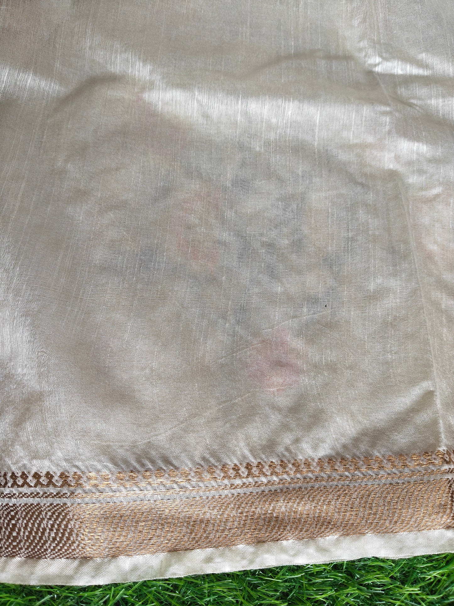 Cream colour Tusser silk multi colour thread embroidered