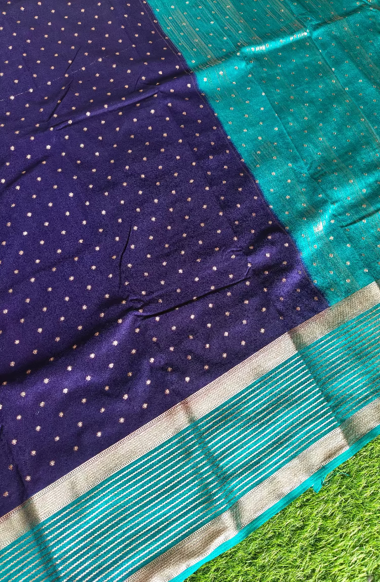 Crepe Silk dark  blue colour contrast border Saree