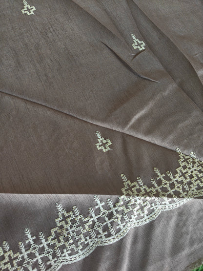 Multicolored light brown Italian satin crepe Silk with contrast blouse Saree (Copy)