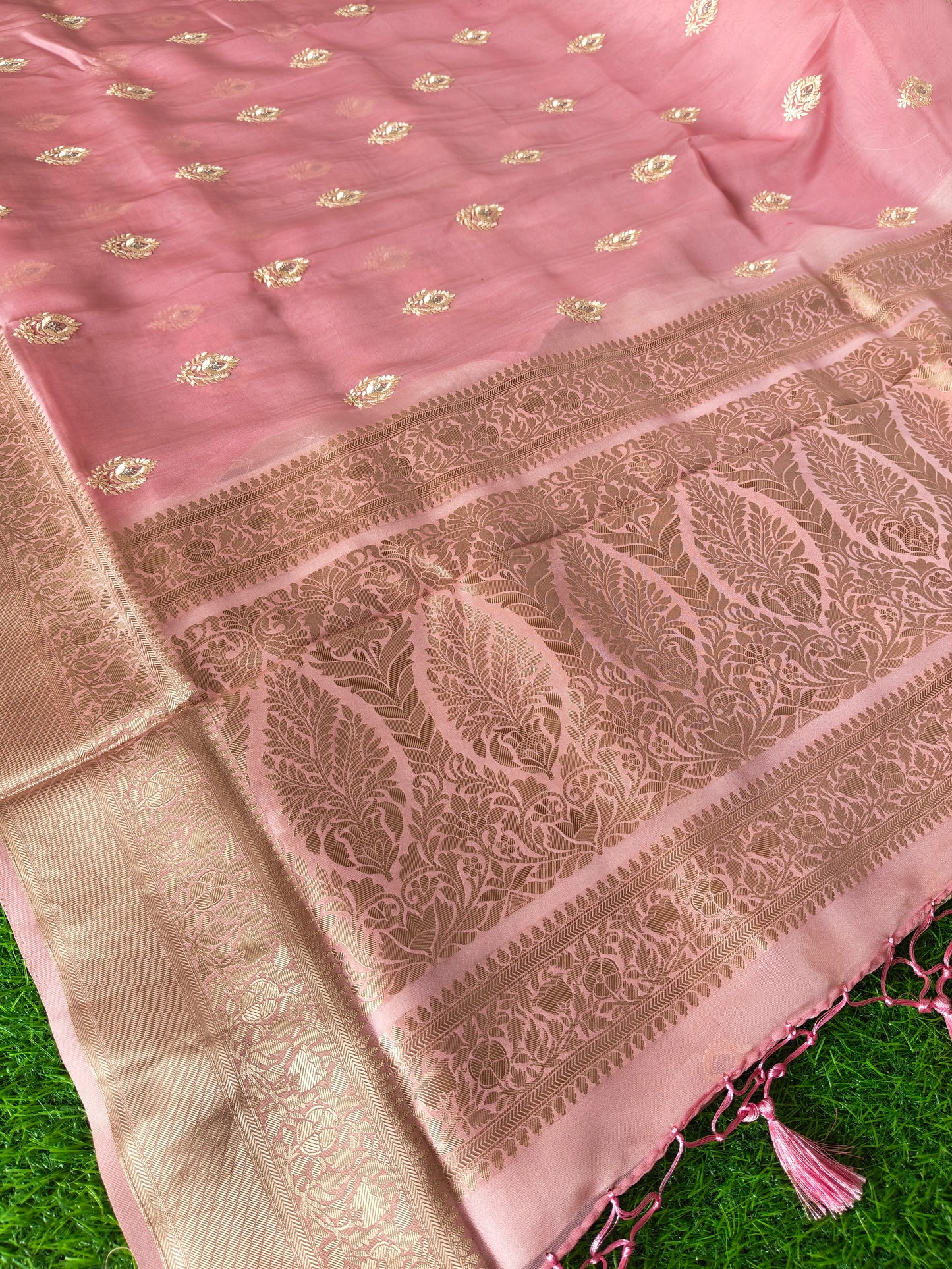 Pink Organza Saree with Butti Embroidery Work