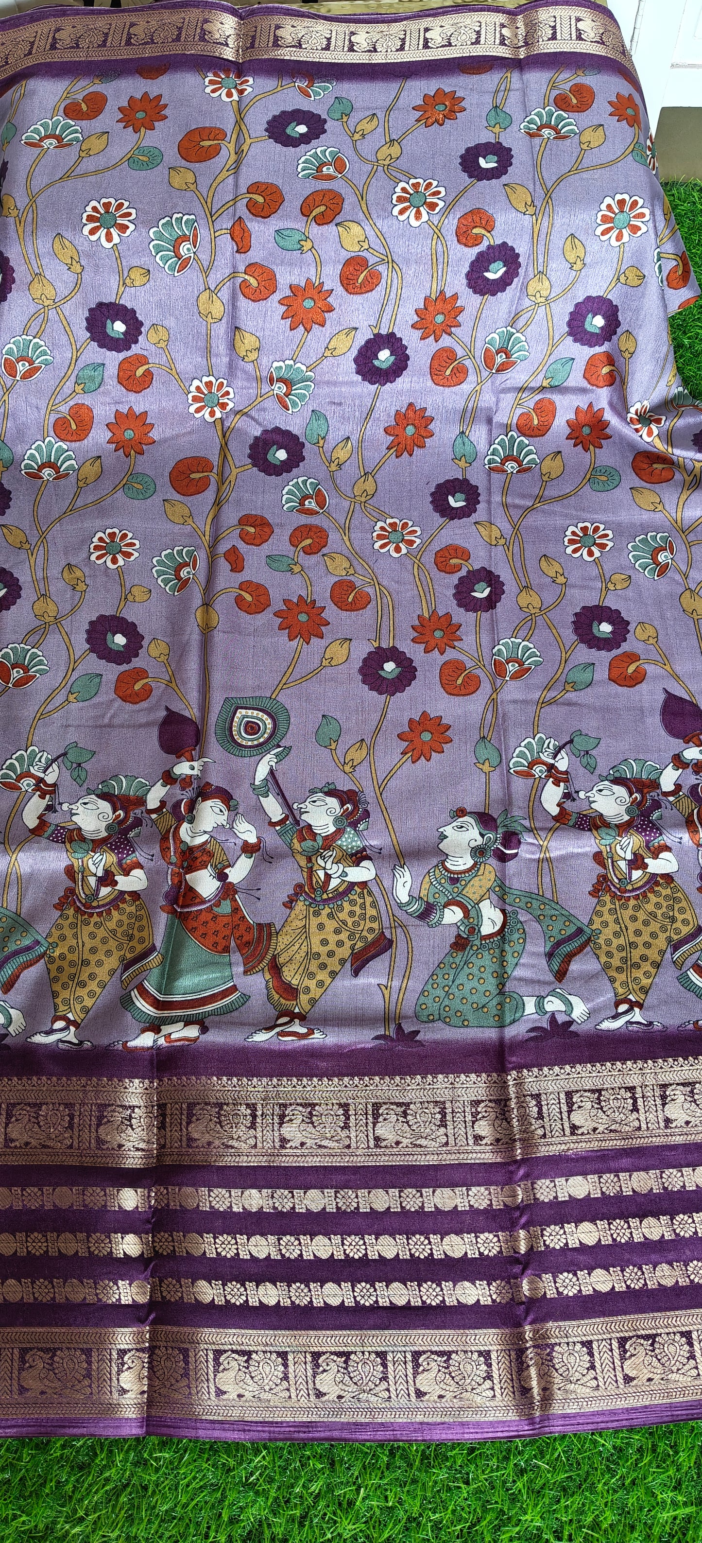 wine Kalamkari Print Semi Crepe Silk
