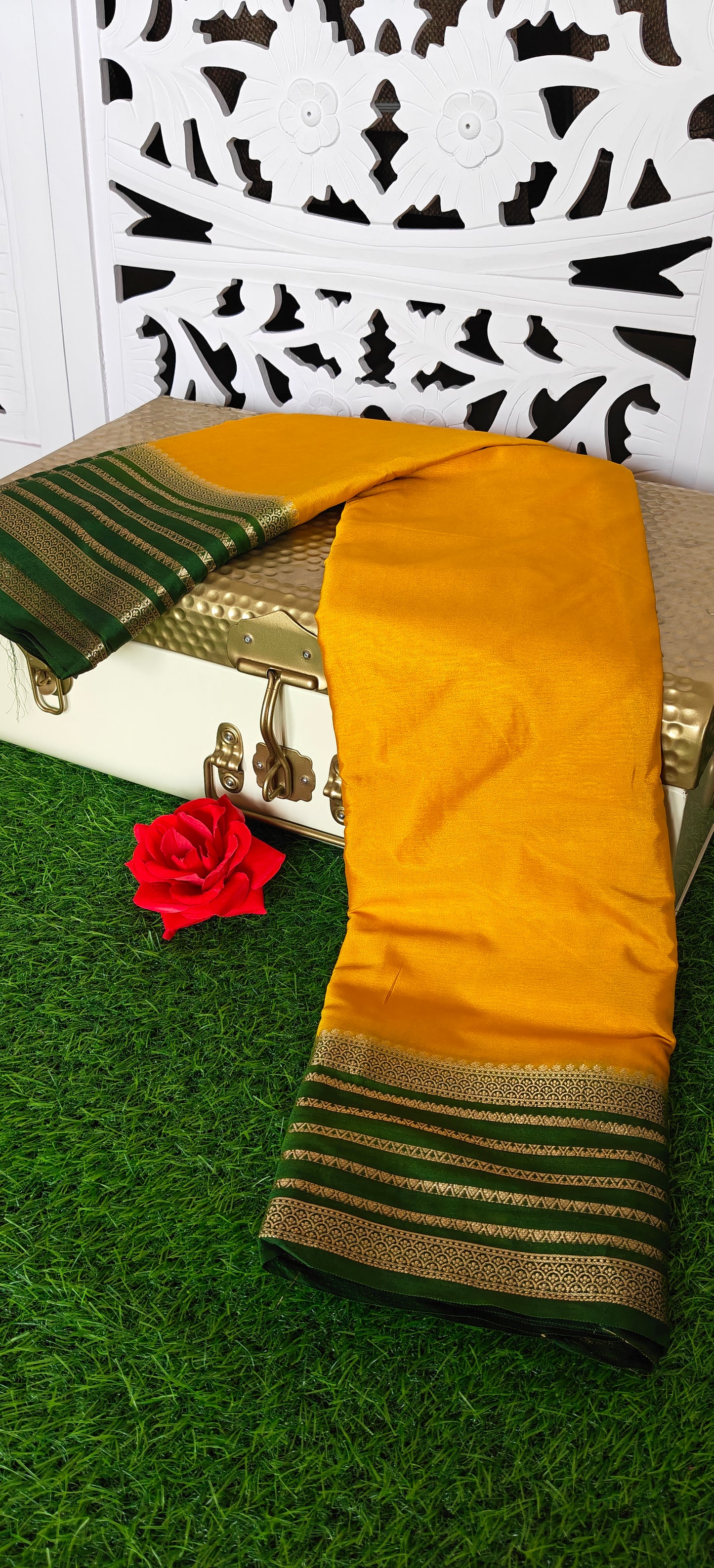Yellow Semi Crepe Silk Saree with Contrast Border