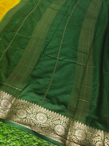 Yellow colour semi crepe solid colour with slim contrast border