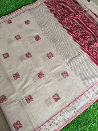 Cream Cotton Saree with Red Thread Weaving | Soft Traditional Cotton Saree