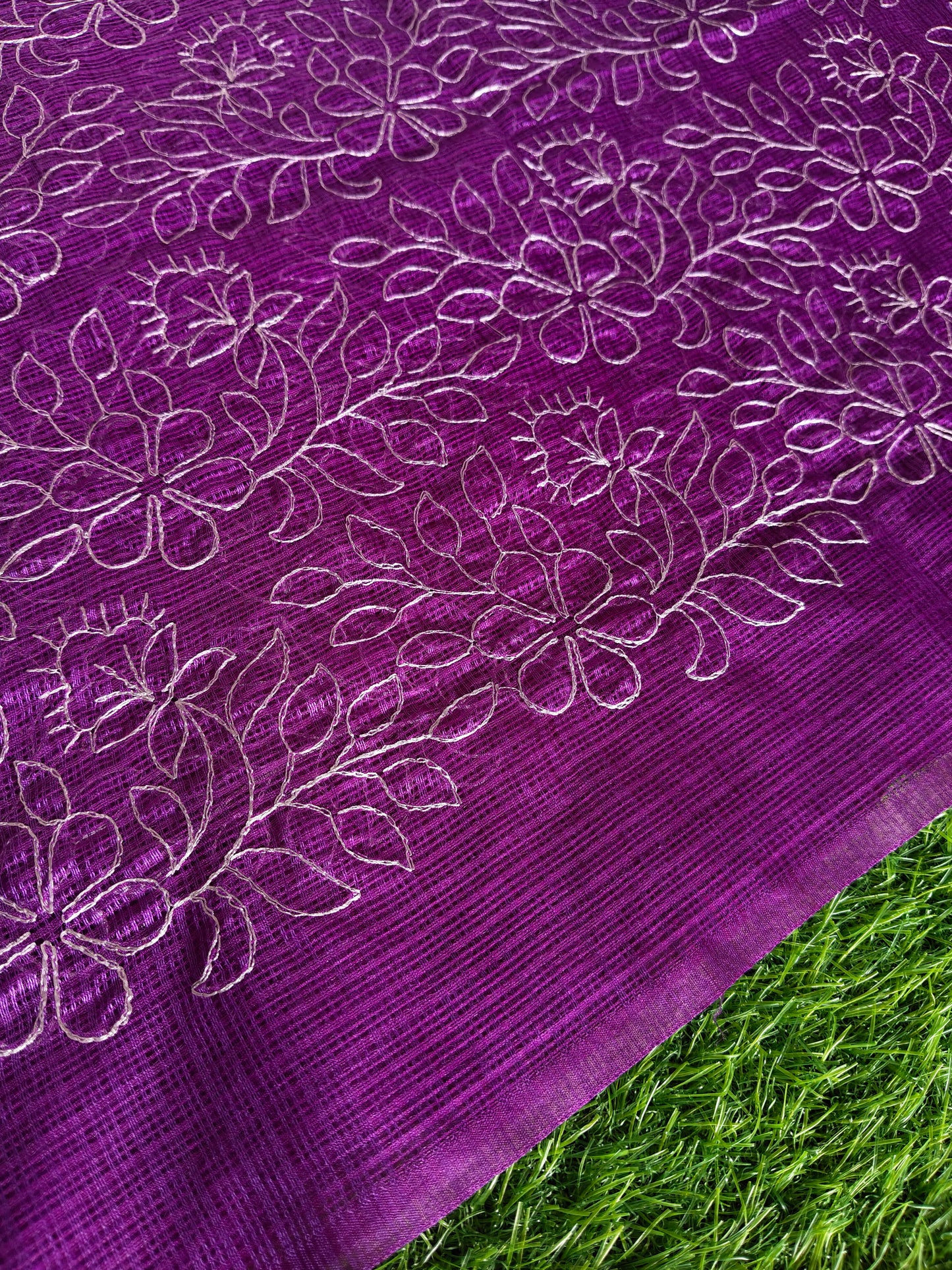 Purple Kota cotton silk thread embroidered s