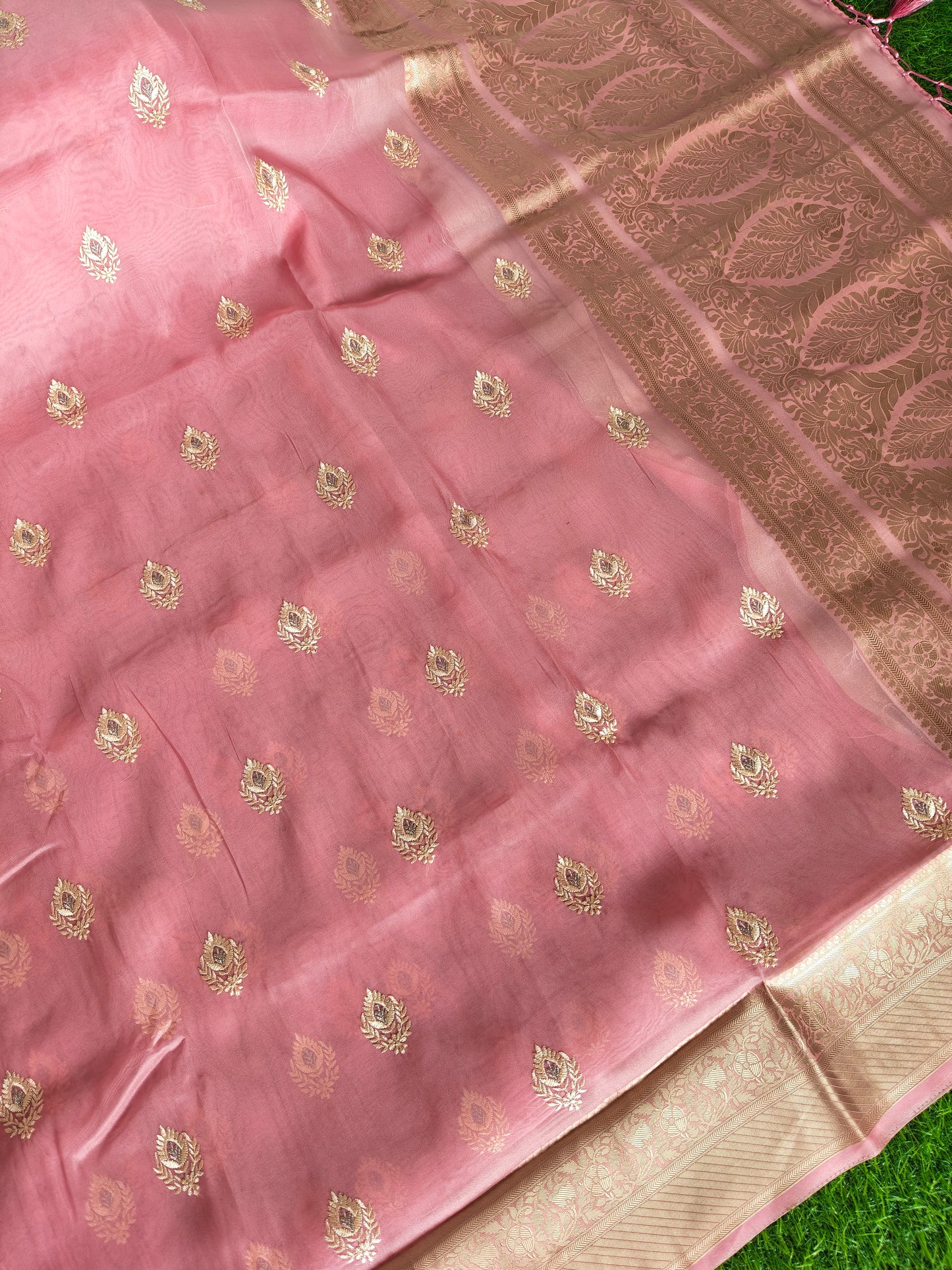 Pink Organza Saree with Butti Embroidery Work