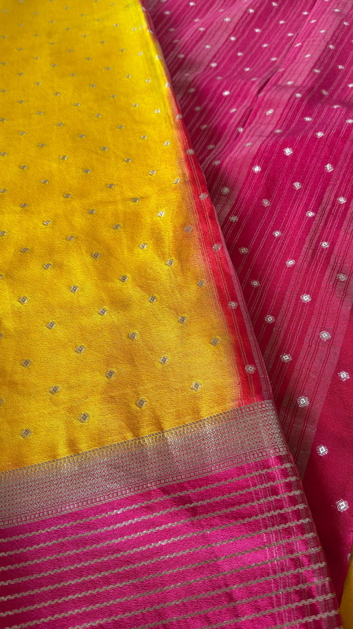 Yellow Semi Crepe Silk Saree with Contrast Border