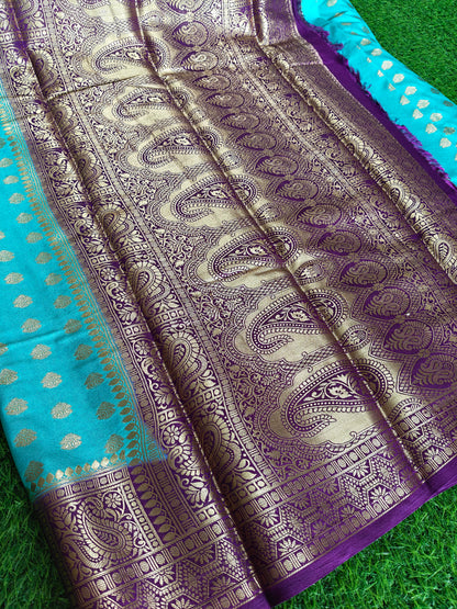 Light blue Banarsi crepe Silk Saree