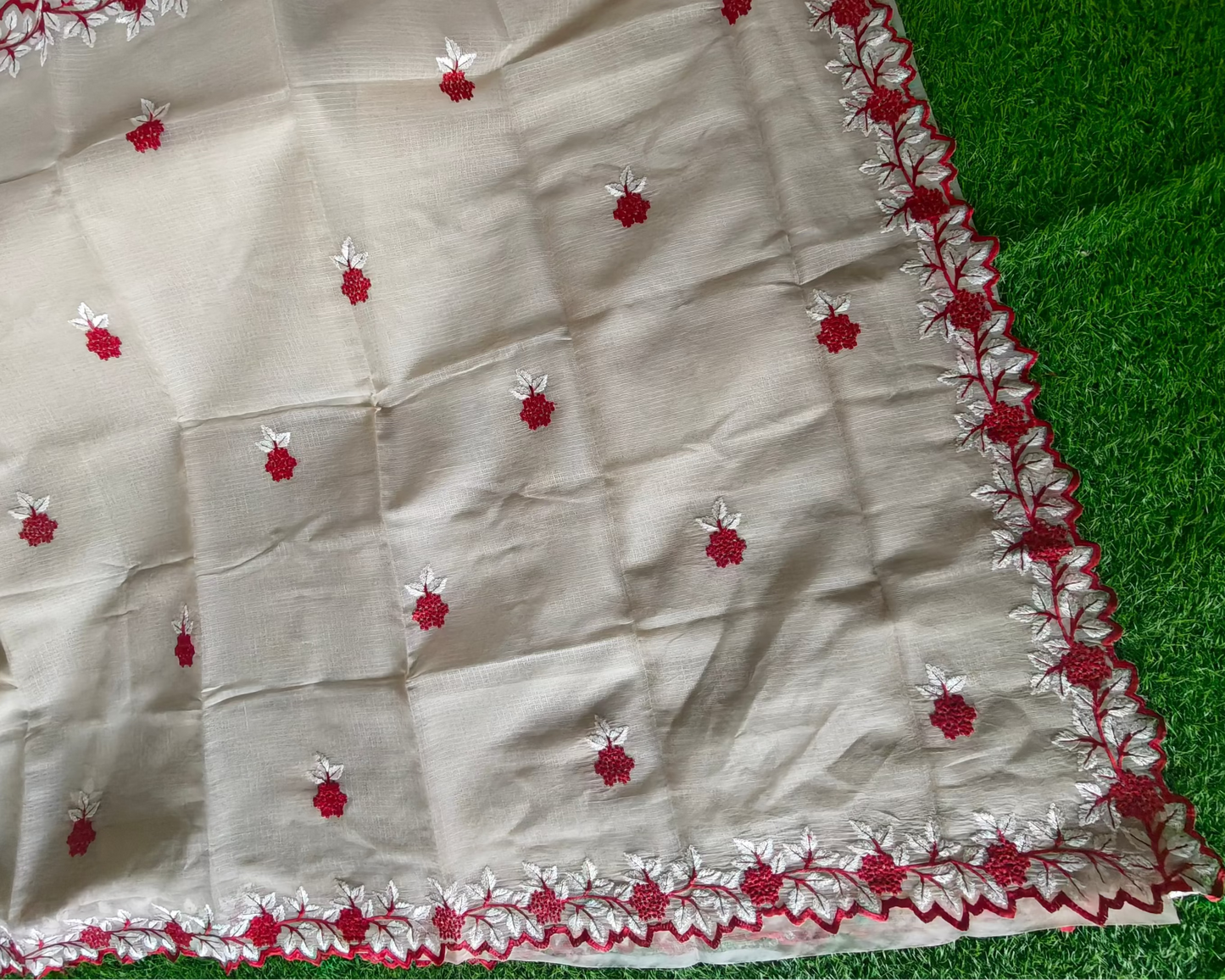 Kora cotton cream colour thread embroidered