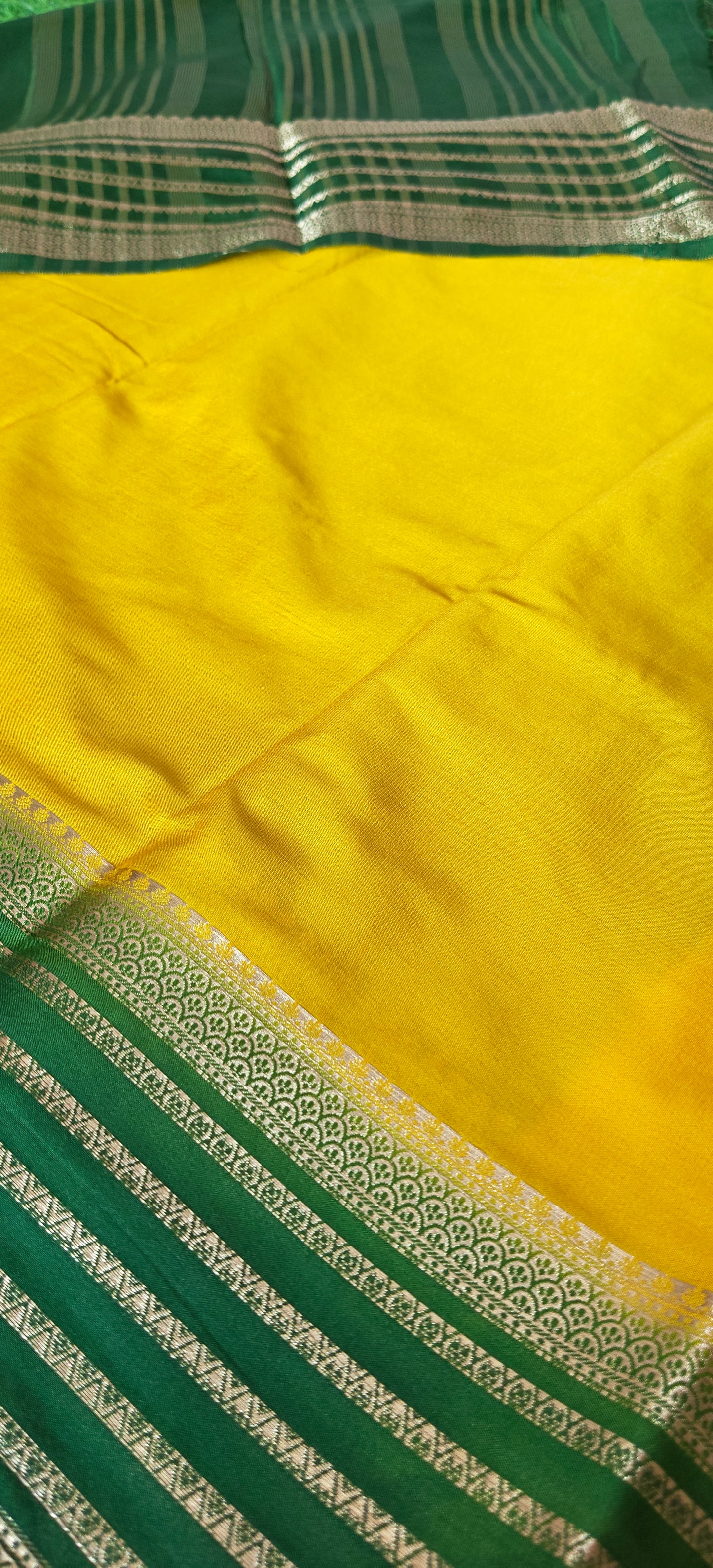 Yellow Semi Crepe Silk Saree with Contrast Border