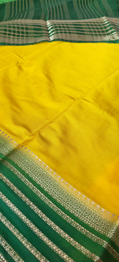 Yellow Semi Crepe Silk Saree with Contrast Border