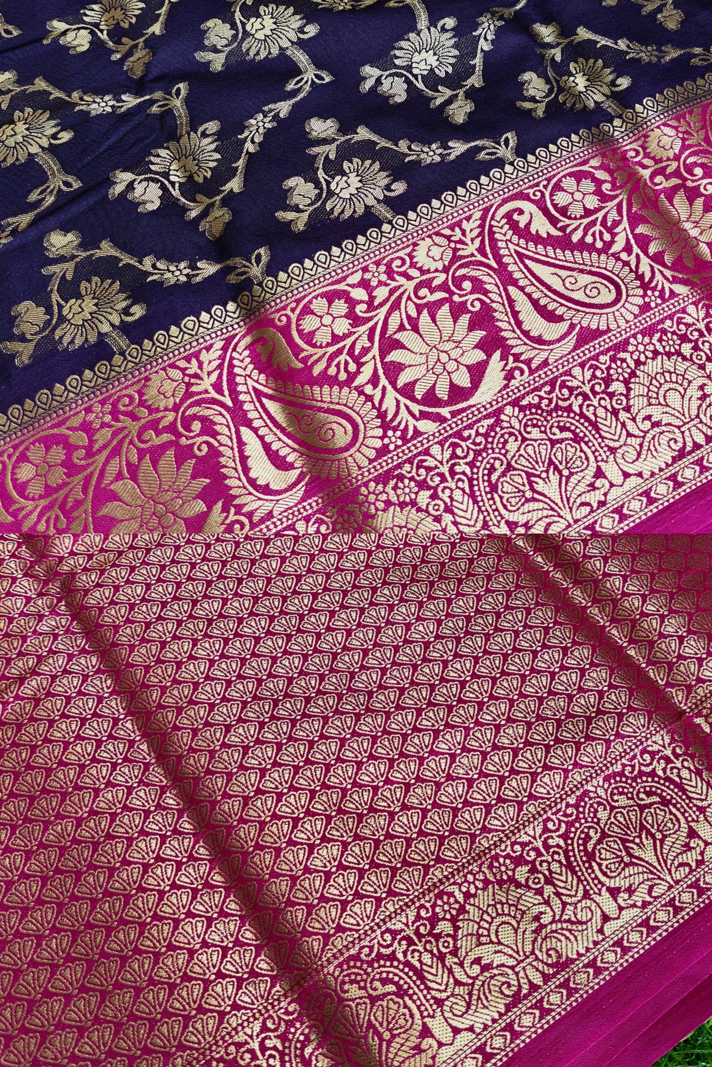 Dark blue Banarsi crepe Silk Saree