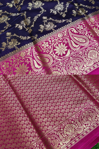 Dark blue Banarsi crepe Silk Saree
