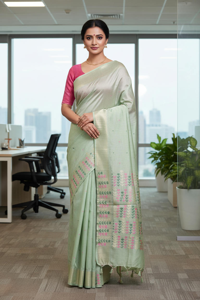 Thread Embroidered Cotton  Saree