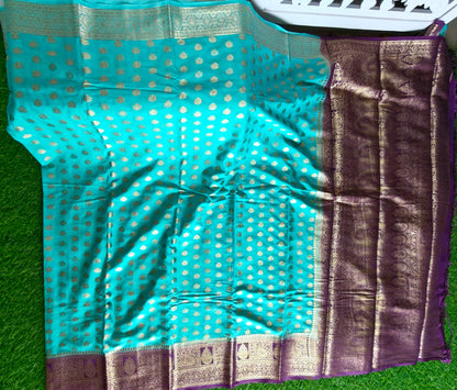 Light blue Banarsi crepe Silk Saree