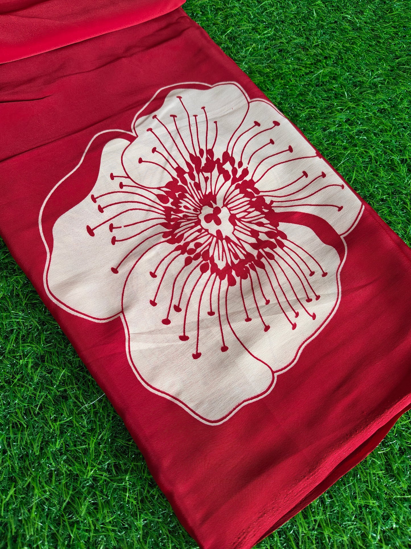 Red Italian crepe Silk Saree