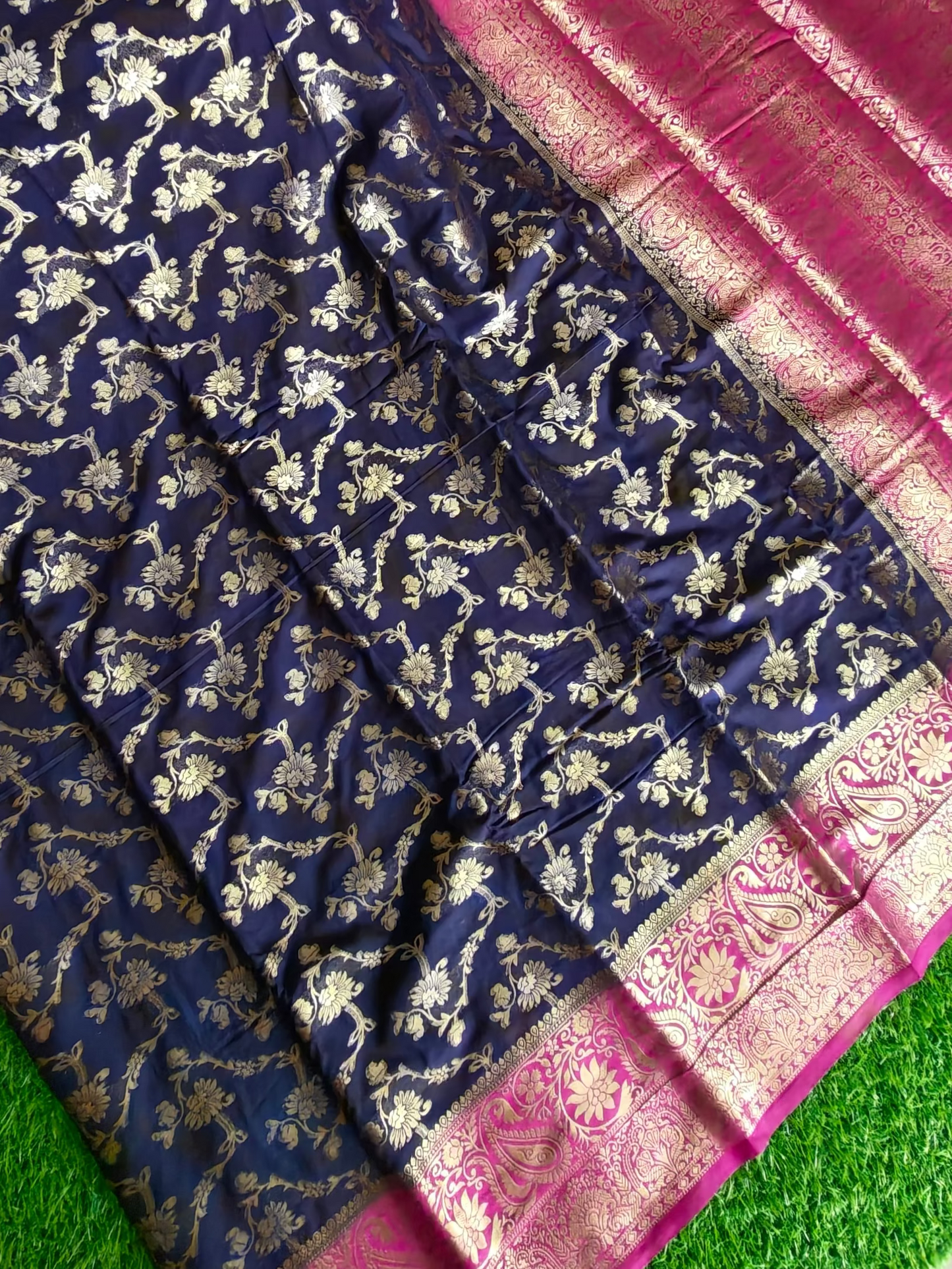 Dark blue Banarsi crepe Silk Saree