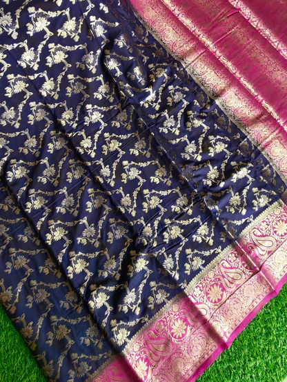 Dark blue Banarsi crepe Silk Saree