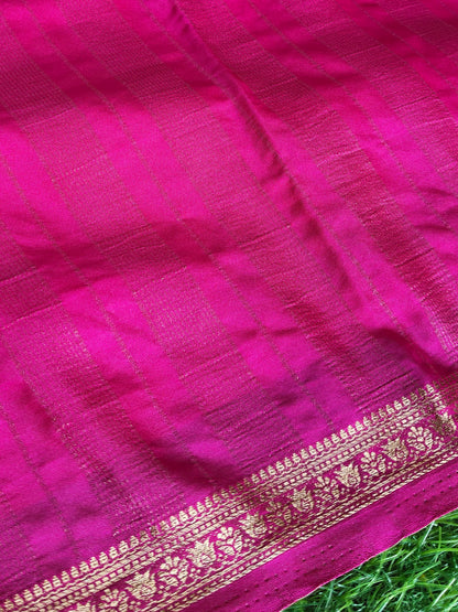 Rani Pink Color Semi Crepe Silk Saree With Slim Gold Border