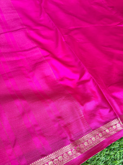 Rani Pink Color Semi Crepe Silk Saree With Slim Gold Border
