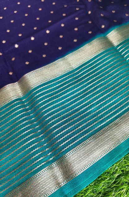 Crepe Silk dark  blue colour contrast border Saree