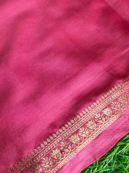 Carrot pink colour semi crepe solid colour with slim border