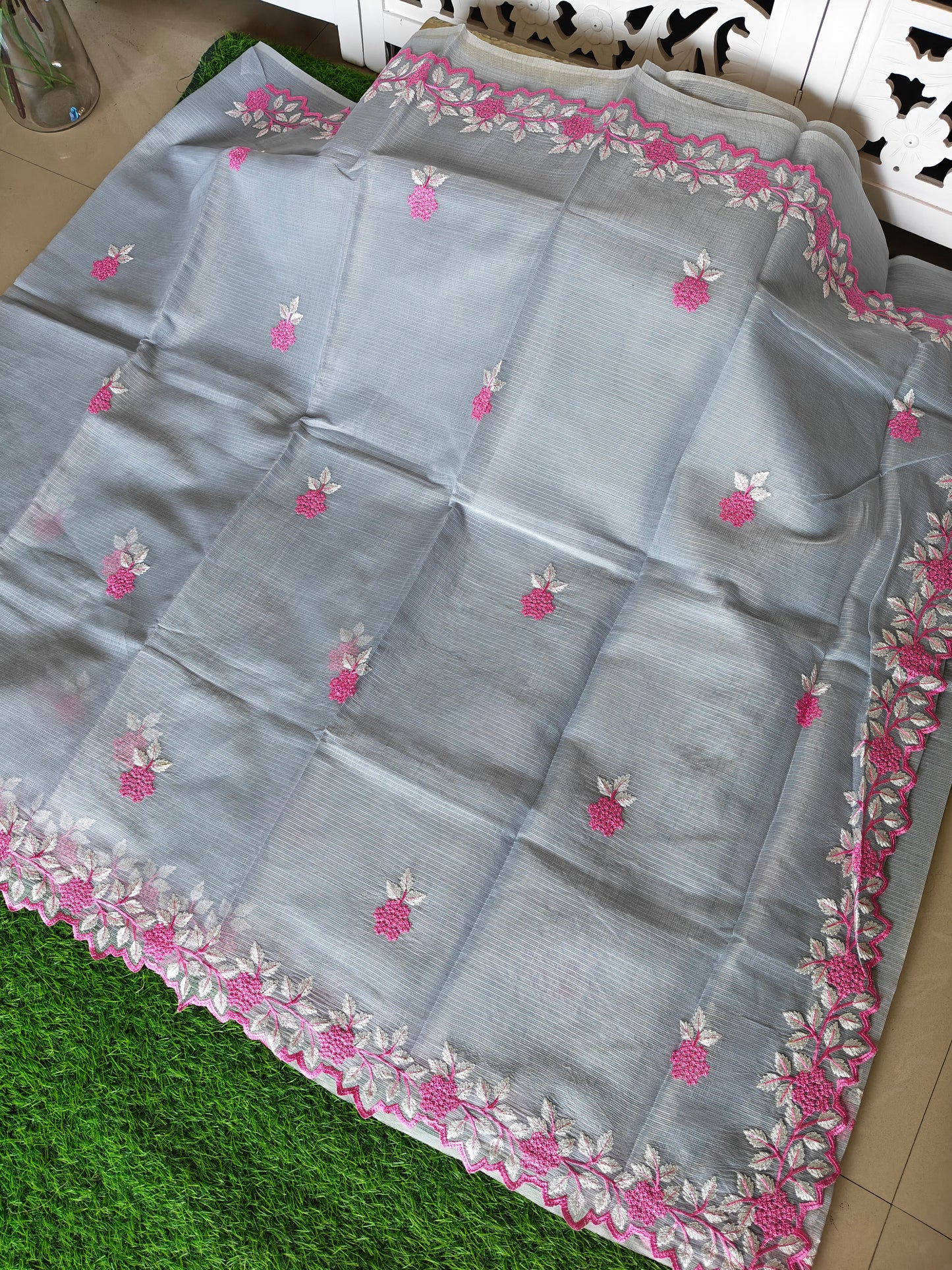 Kora cotton grey  colour thread embroidered (Copy)