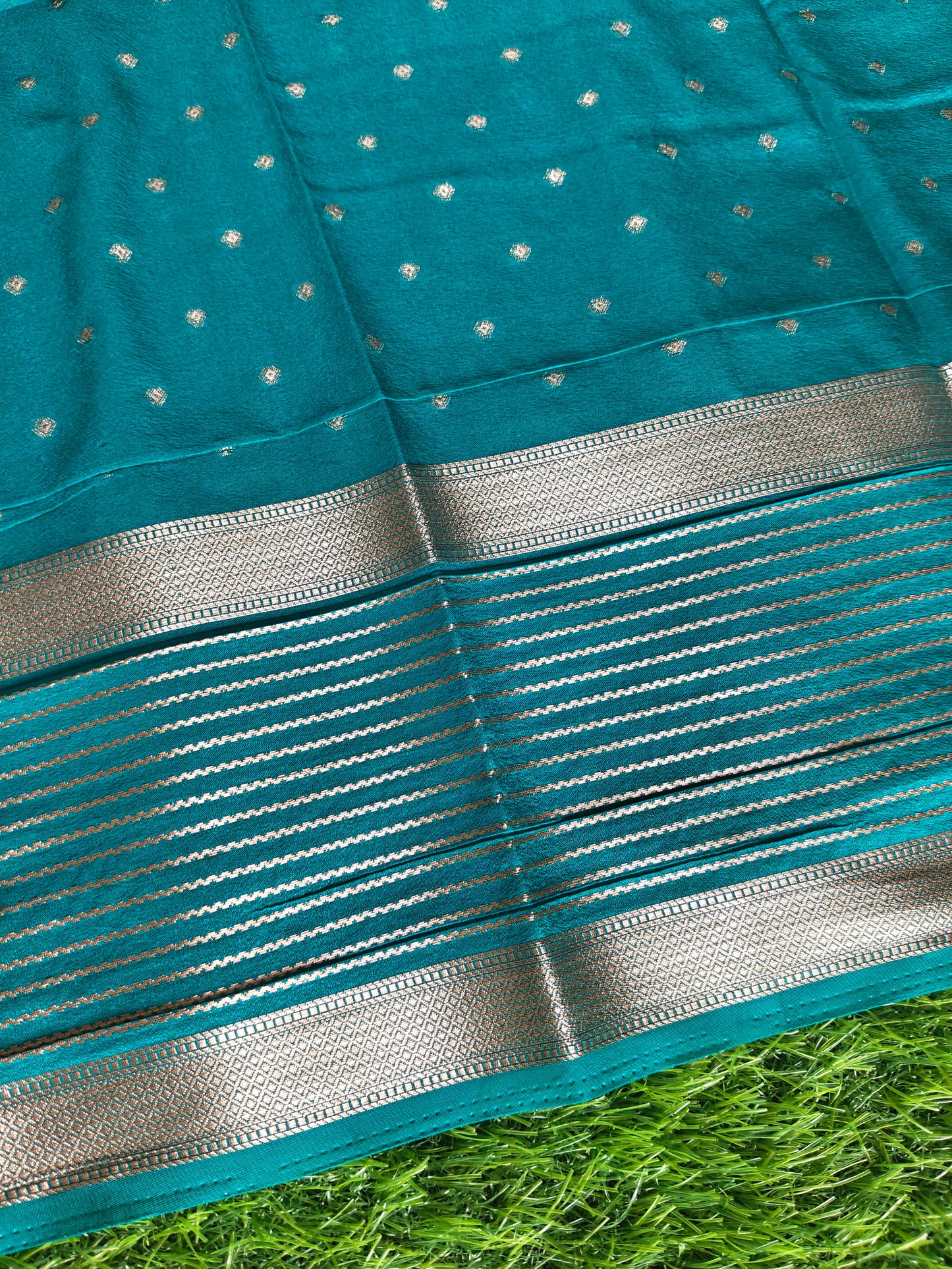 Crepe Silk dark  blue colour contrast border Saree