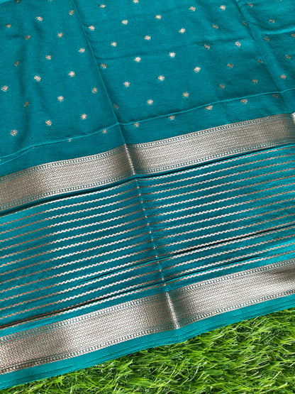 Crepe Silk dark  blue colour contrast border Saree